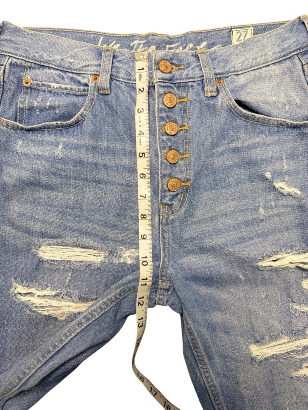 Free People We The Free Distressed Button Fly Jeans High Rise Cropped Size 27 - Picture 7 of 9